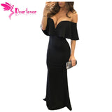 Red Ruffle Off Shoulder Maxi Dress
