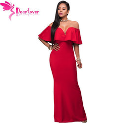 Red Ruffle Off Shoulder Maxi Dress
