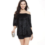 Women Slash Neck Strapless Velvet Fashion Top