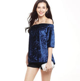 Women Slash Neck Strapless Velvet Fashion Top