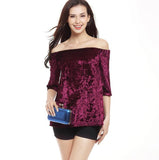 Women Slash Neck Strapless Velvet Fashion Top