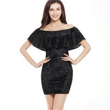 Sexy Slash neck Ruffled Strapless Backless Style Solid Sheath women Dress