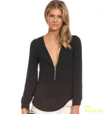 V-Neck Long Sleeve Zipper Sexy Blouse for Women work/casual wear