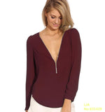 V-Neck Long Sleeve Zipper Sexy Blouse for Women work/casual wear