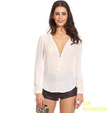 V-Neck Long Sleeve Zipper Sexy Blouse for Women work/casual wear