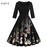 Sexy Vintage swan print Ball Gown Party Retro Dress