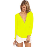 V-Neck Long Sleeve Zipper Sexy Blouse for Women work/casual wear