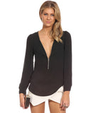 V-Neck Long Sleeve Zipper Sexy Blouse for Women work/casual wear