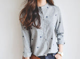 Women Embroidery Long Sleeve Blouse/ Casual Shirt