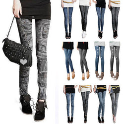2015 Fashion Women Leggings for Women Polyester Spandex Jeans Hole Pleated Prints Casual Denim Sexy Leggings free shipping