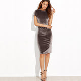 Velvet Sheath Round Neck Short Sleeve Knee Length Elegant Pencil Dress for women